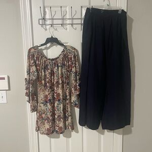 Elegant Black Wide-Leg Pants j crew and Lildy top l/xl